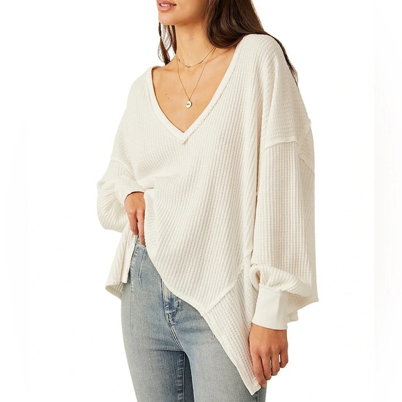Free People Tops - Free People Coraline Waffle Knit V-Neck Long Sleeve Thermal Size Small